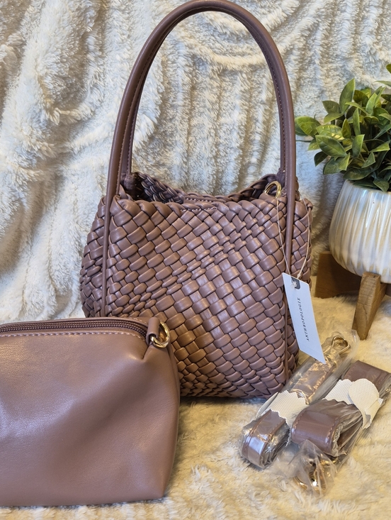 Anthropologie Hollace Tote Woven Mini Edition NEW Maeve Mocha Boho Crossbody Bag - Picture 10 of 13